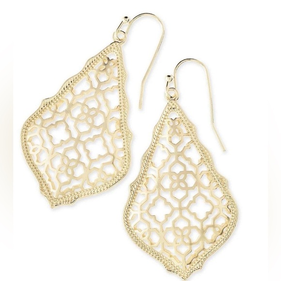 NWT Kendra Scott Gold Addie Drop Dangle Statement Earrings In Filigree - Picture 4 of 5